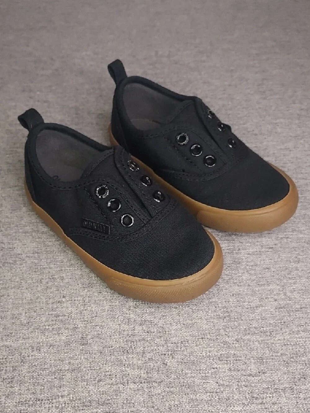 Old Navy Black Canvas Slip-On Sneakers Brown Gum Sole Unisex Toddler Shoe Size 7